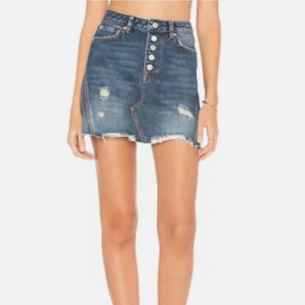 Free People We The Free Denim Cut Off  Mini‎ Skirt Button Fly